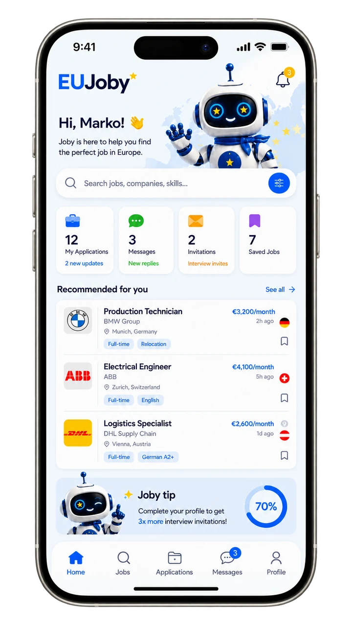 The EU Joby candidate app on a phone